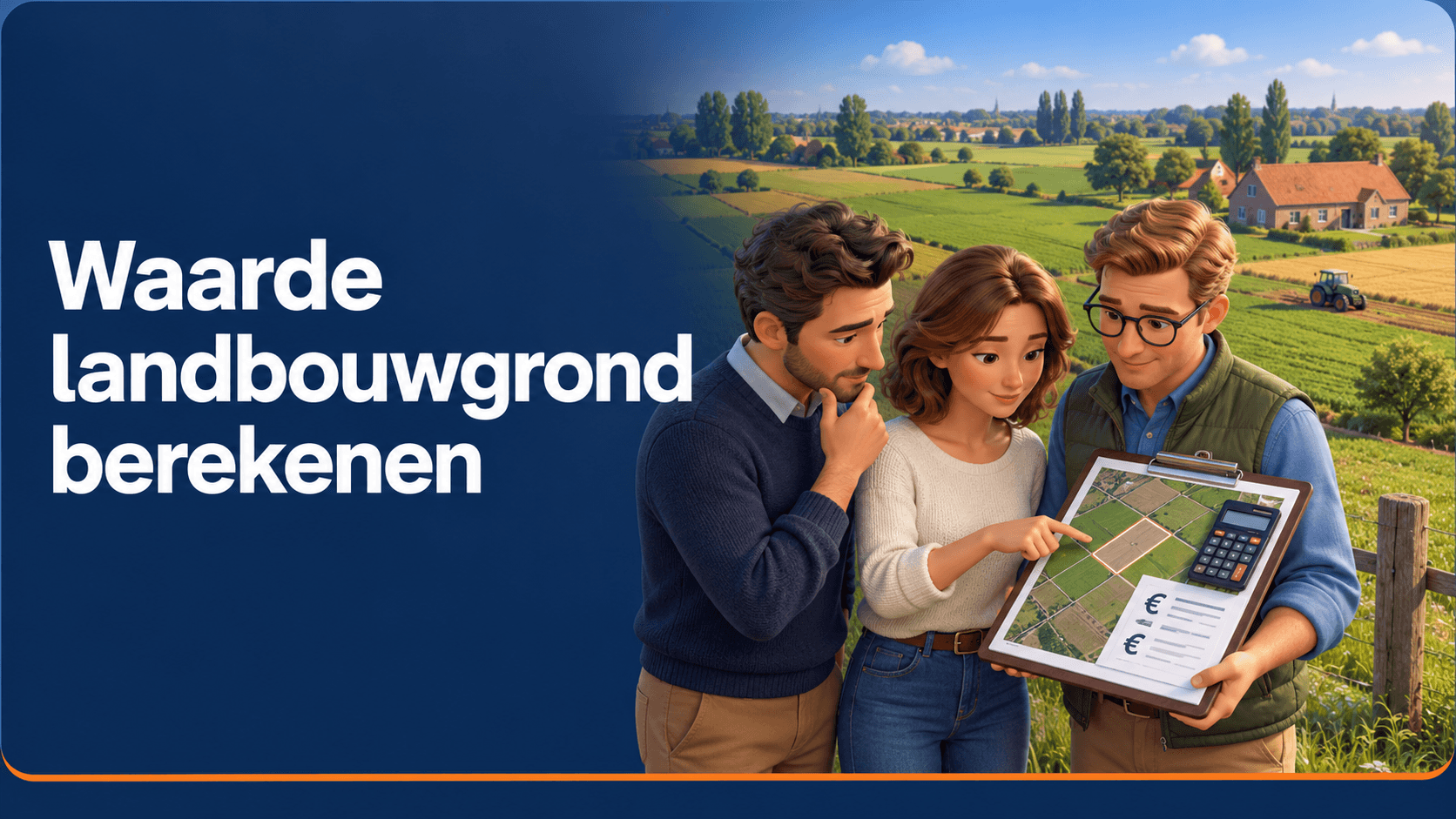 Drie mede-eigenaars berekenen samen de waarde van een perceel landbouwgrond